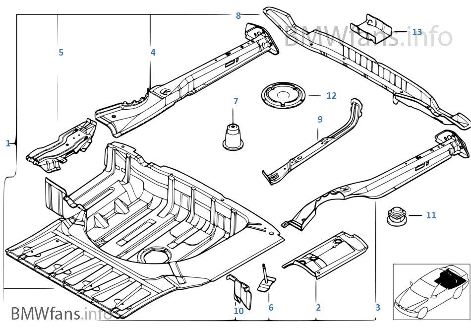 Mounting parts for trunk floor panel