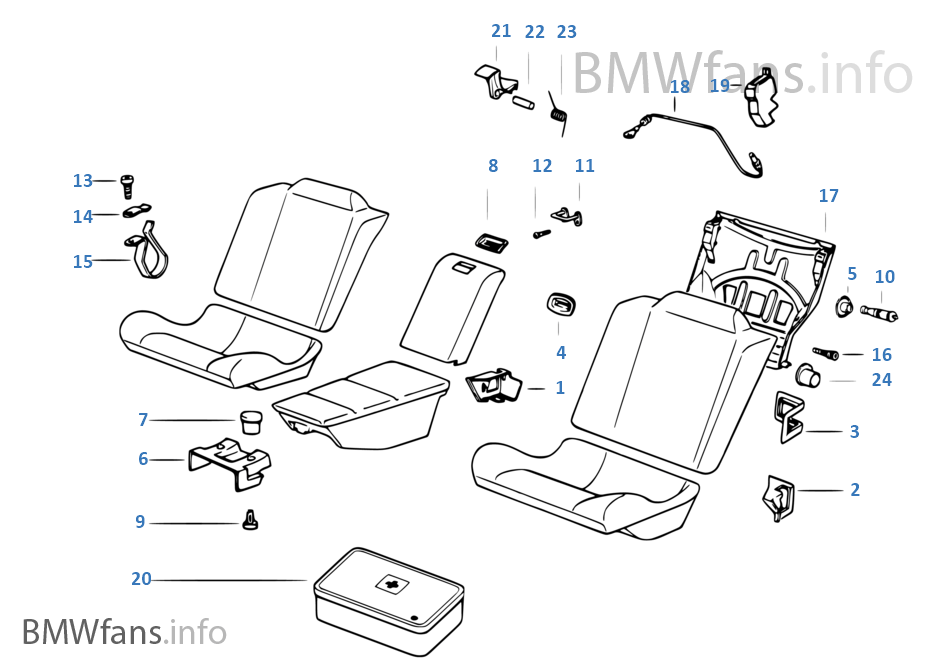 Single parts for fold-down backrest