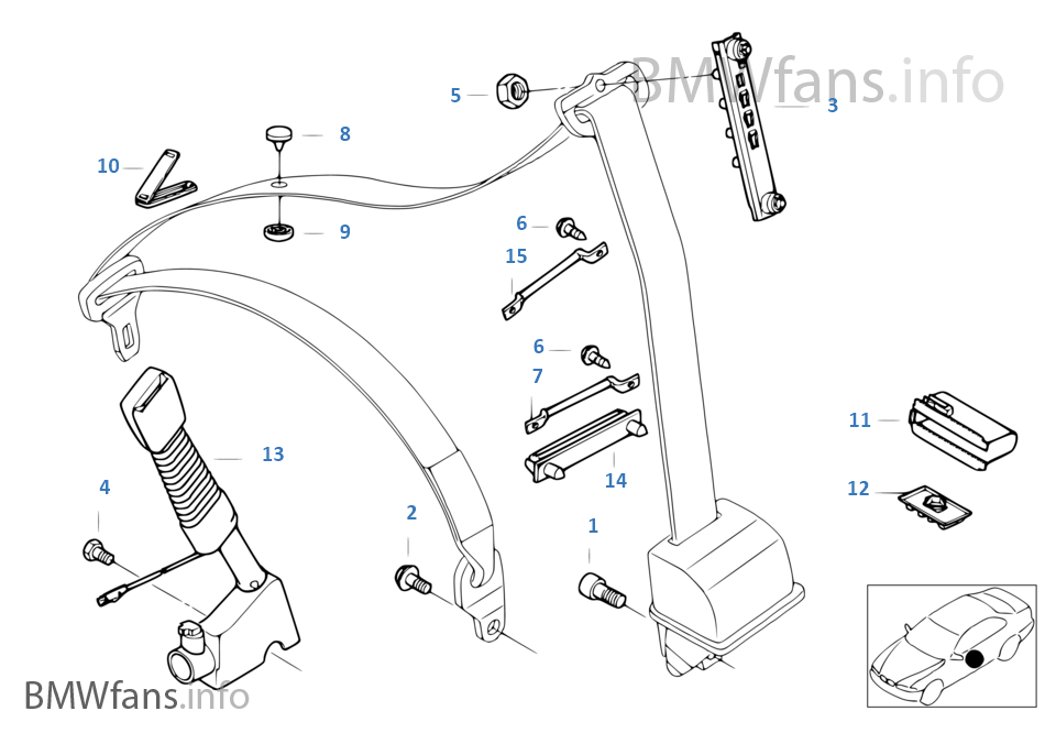 Front safety belt mounting parts