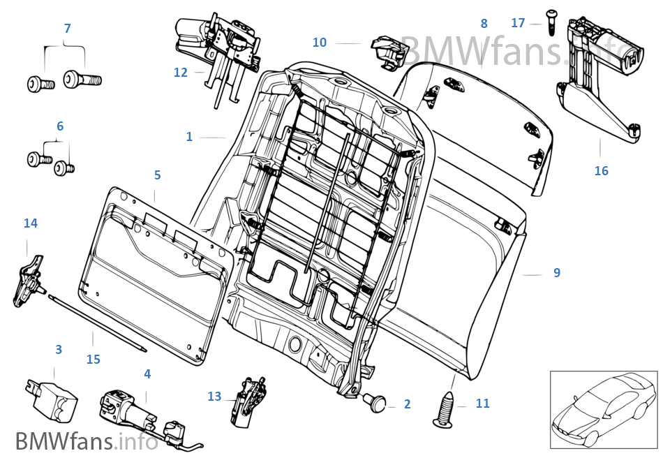 Front seat backrest frame/rear panel