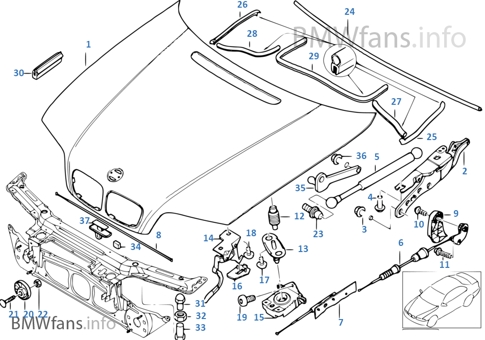 Motor kaputu/Montaj parçaları