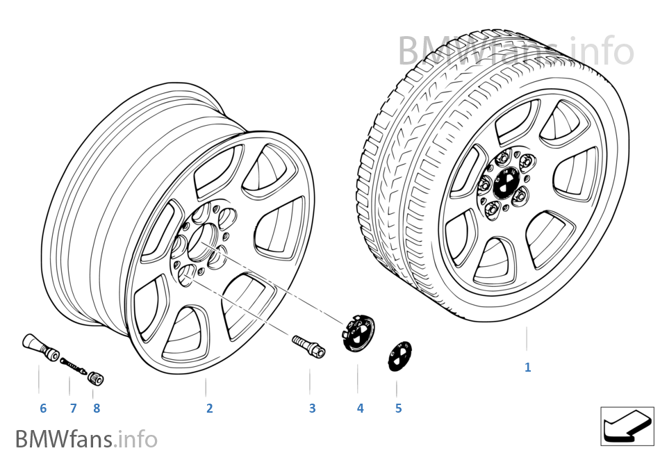BMW alloy wheel, trapezoid spoke 134