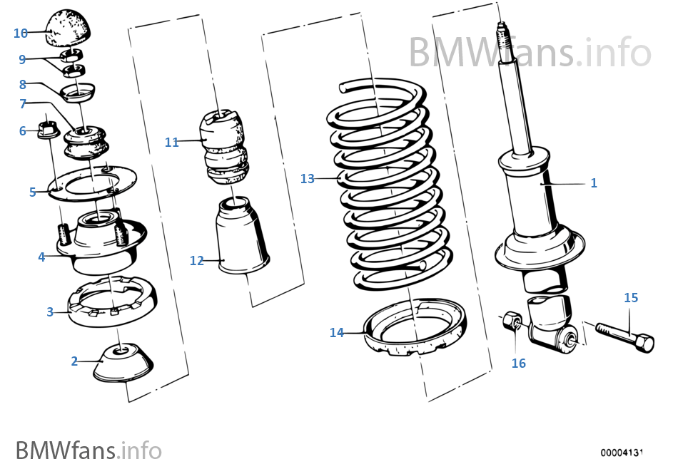 Single components for rear spring strut