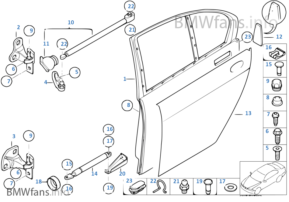 Rear door — hinge/door brake