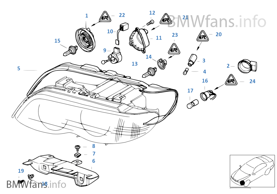 Single components for headlight