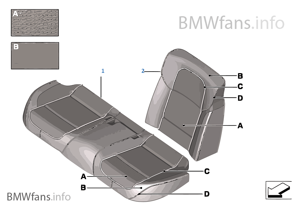 Individual base seat, perf. leather rear