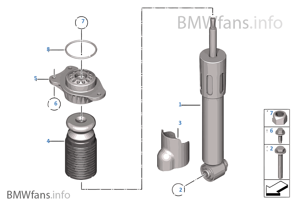 Rear spring strut mounting parts