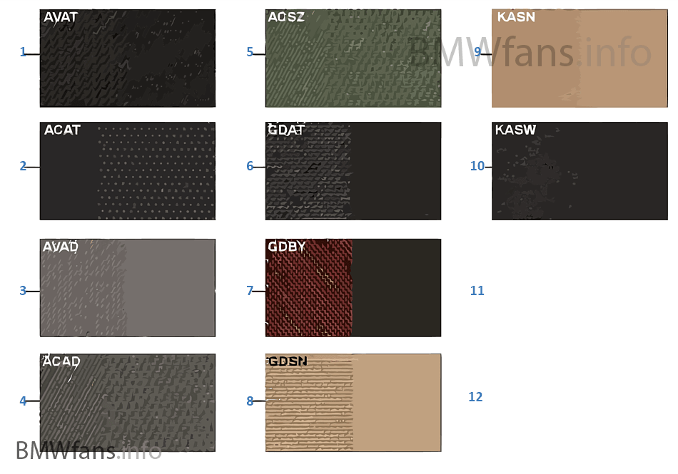 Sample page, upholstery colors, fabric