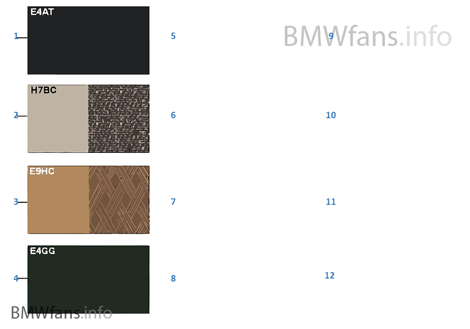 Samples, upholstery colors, leather/fabr