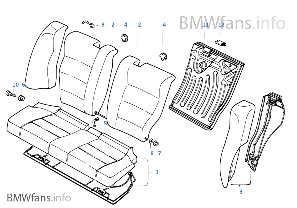 Seat, rear, backrest trim covers