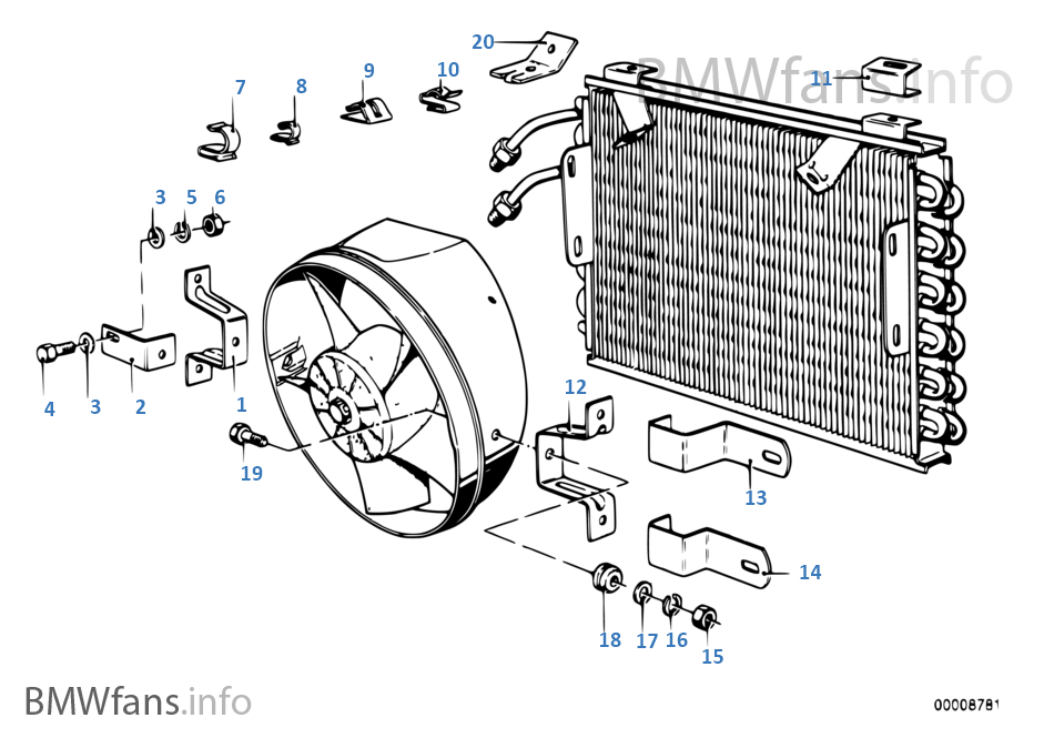 Air condit.condenser and mounting parts