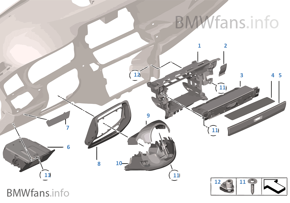 Mounting parts, I-panel, bottom I