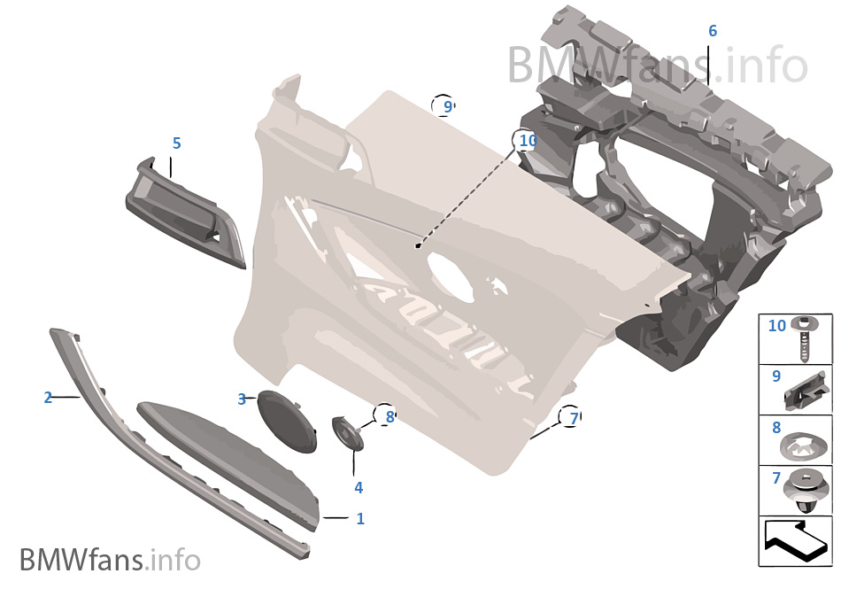 Mounting parts, side trim, rear