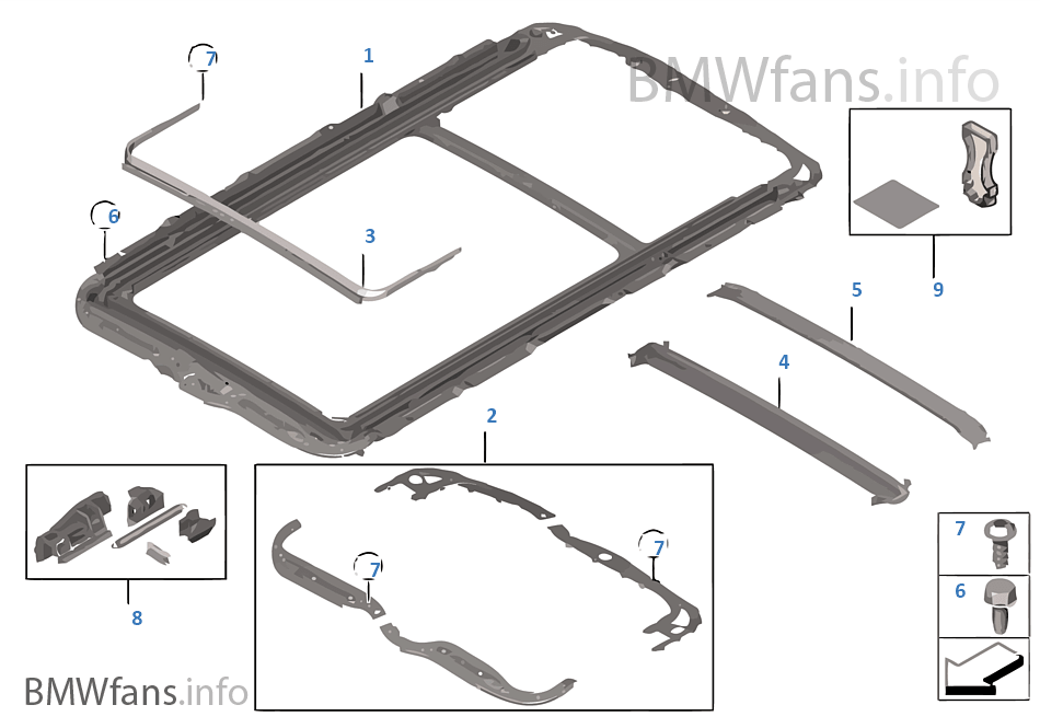 Panorama roof mounting parts