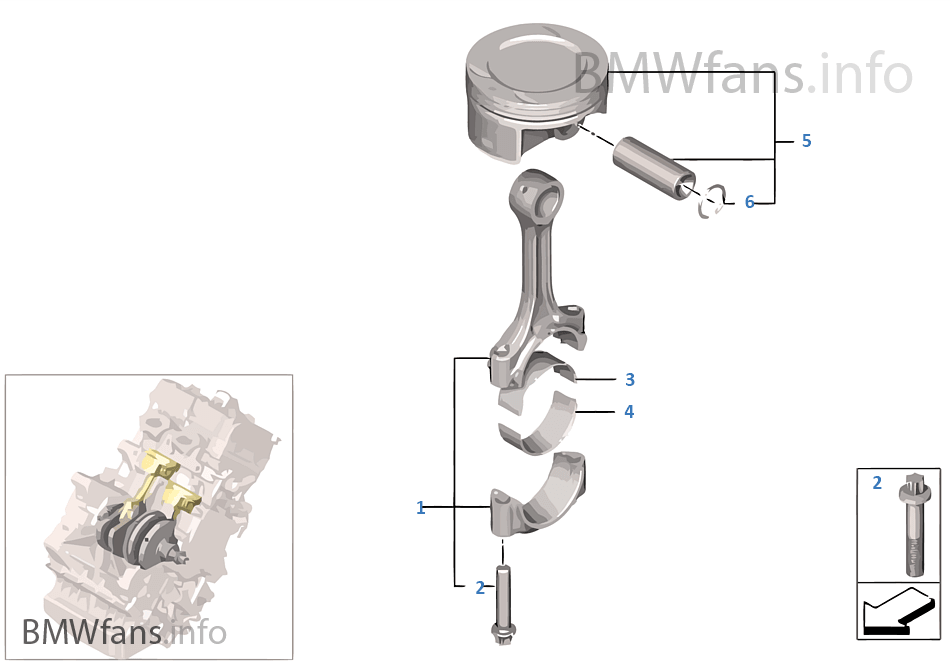 Crankshaft asbly — Connecting rod/piston