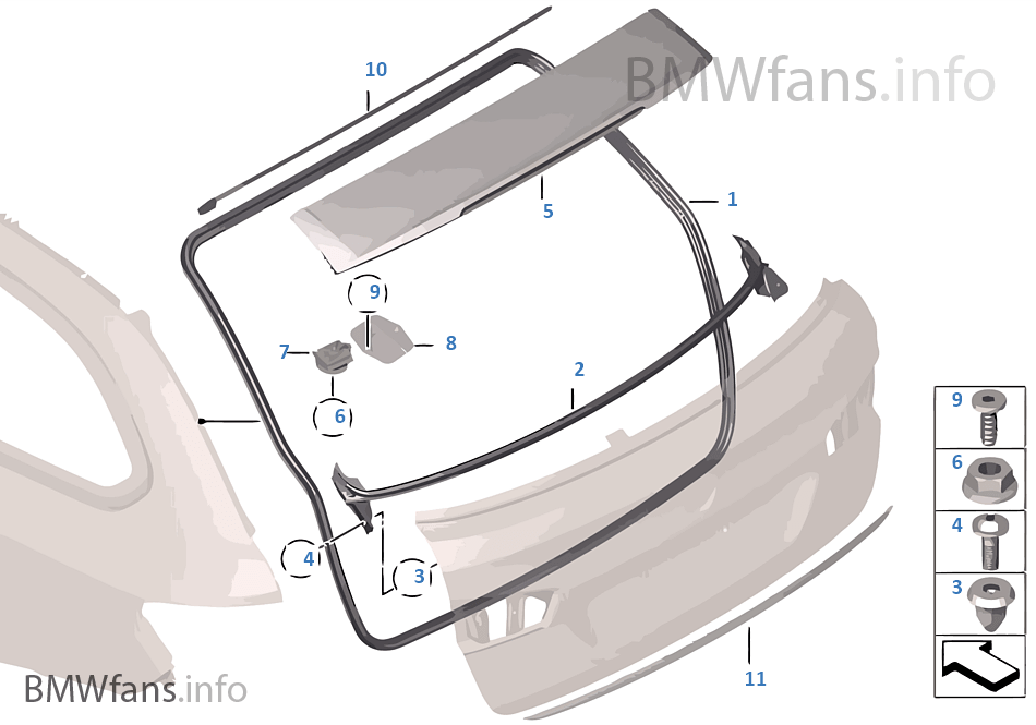 Mounting parts, trunk lid