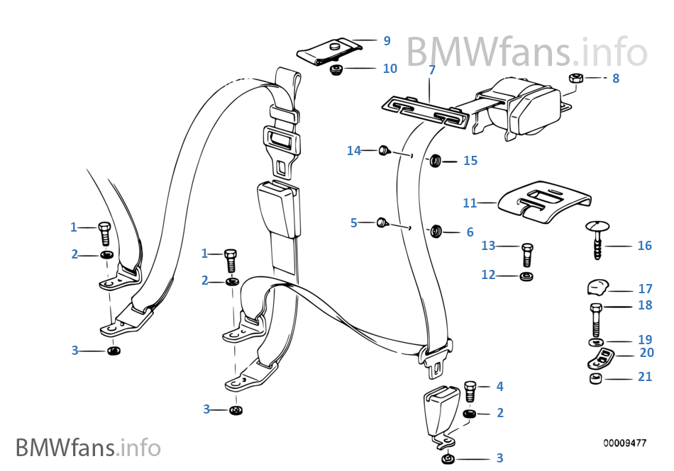 Rear safety belt mounting parts