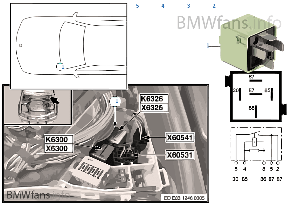 Relay, relief, Terminal 15 K6326 BMW X3 E83 X3 2.0i N46 Europe