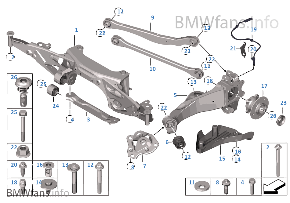 Rr axle support, wheel susp., whl bearing