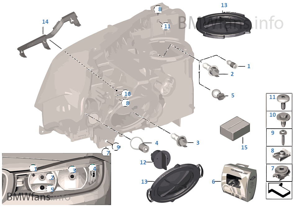 Individual parts for headlamp, halogen
