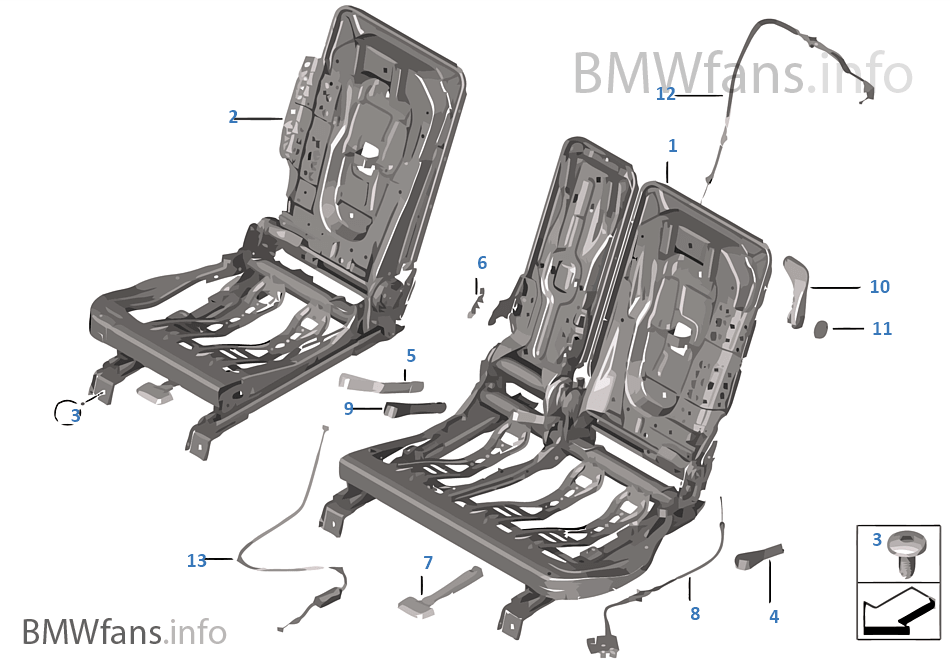 Seat, rear, seat frame