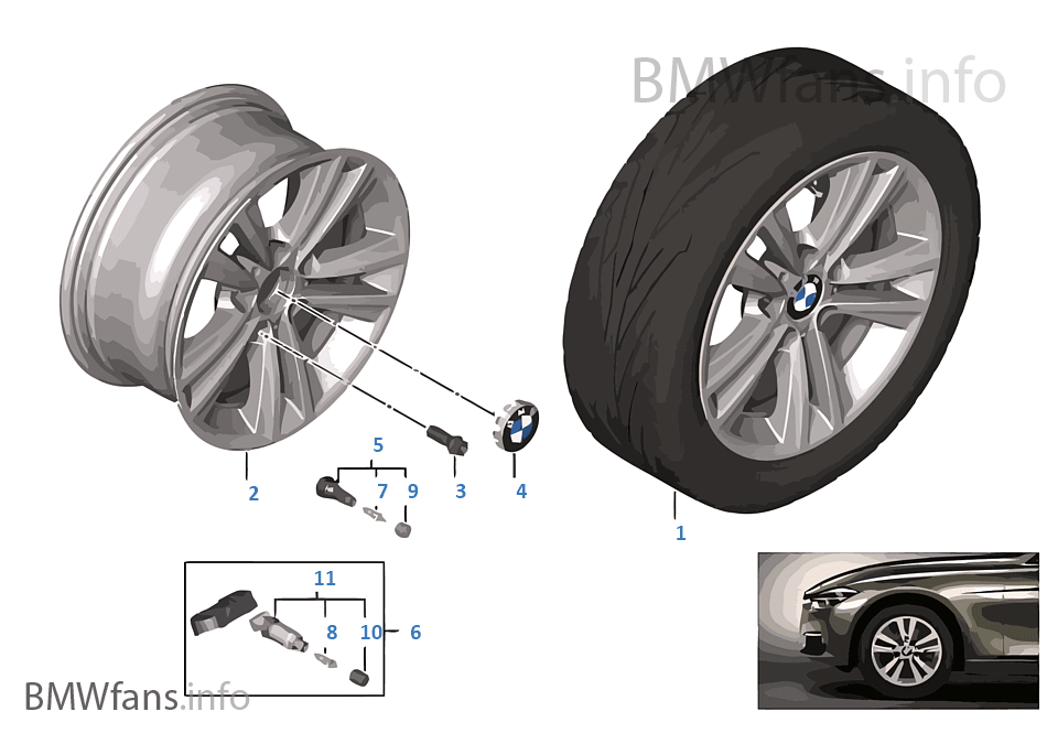 BMW 輕質合金輪輞 V 式輪輻 656 - 16"
