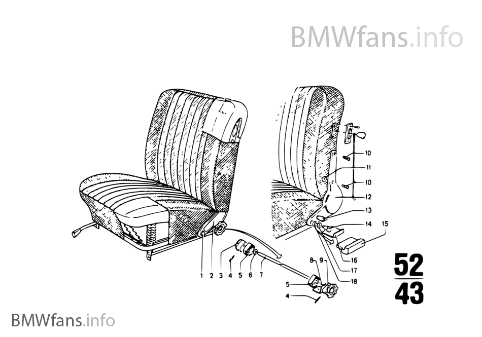 Fitting f reclining front seat