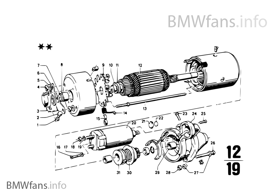 Pezzi singoli di motorino d'avviamento