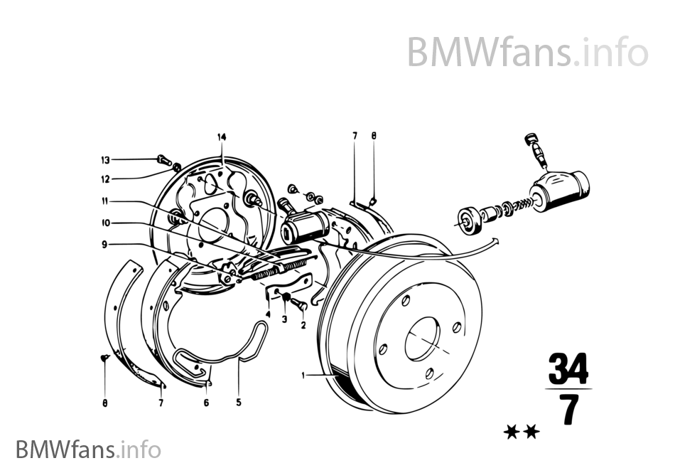 Rear wheel brake, drum brake