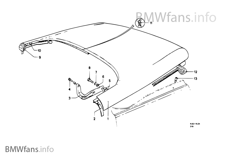 Trunk lid, hinge, latch