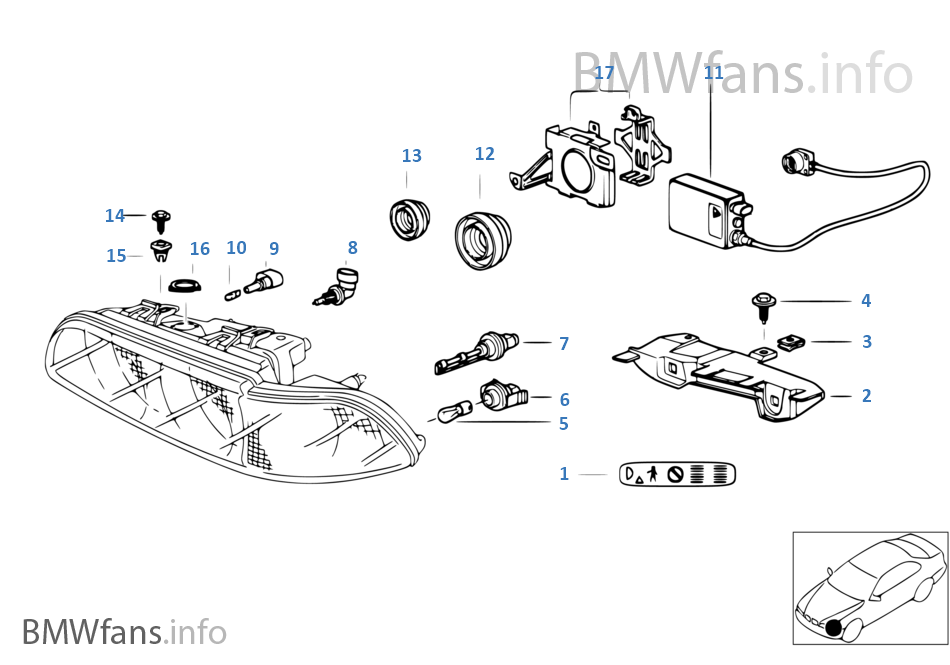 Single parts, xenon headlight | BMW 5' E39 540i M62 USA