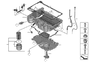 Oil pan/oil filter/oil measurement unit